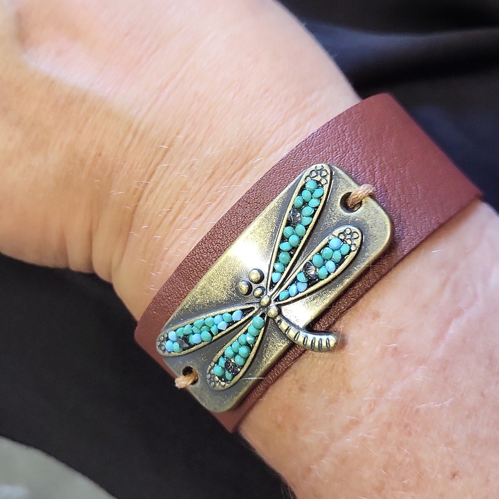 Clearance Sale! Leather dragonfly bracelet